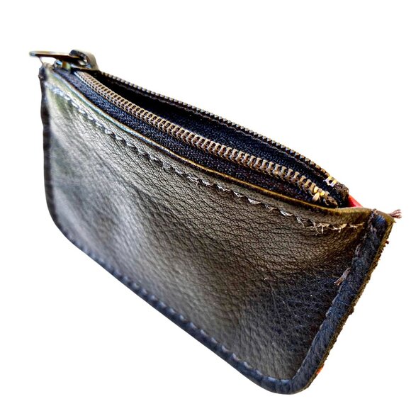 Mini Leather Zipper Pouch Emblossed Red & Black Hand Crafted Tiny New - Picture 7 of 11